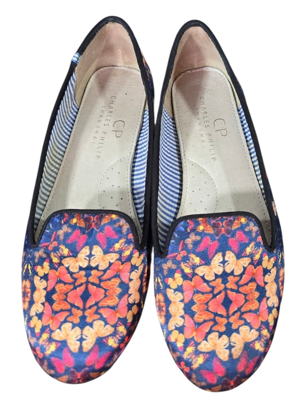 Silk Smoking Loafers Ballet Flats Butterfly Print Charles Philip Shangai